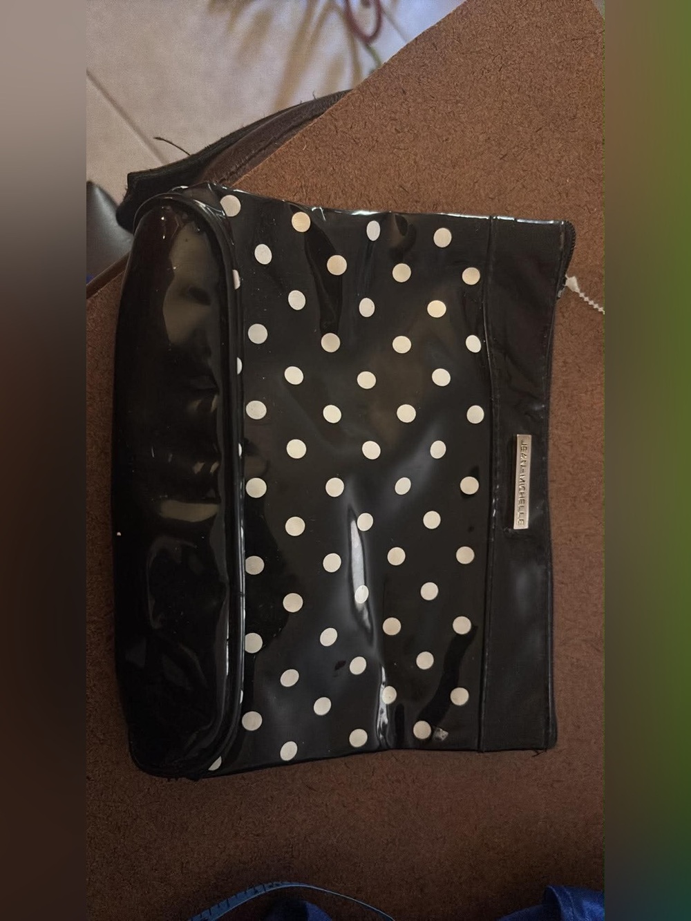 Black Polka Dot Patent Wristlet Clutch - Polished Evening Bag
